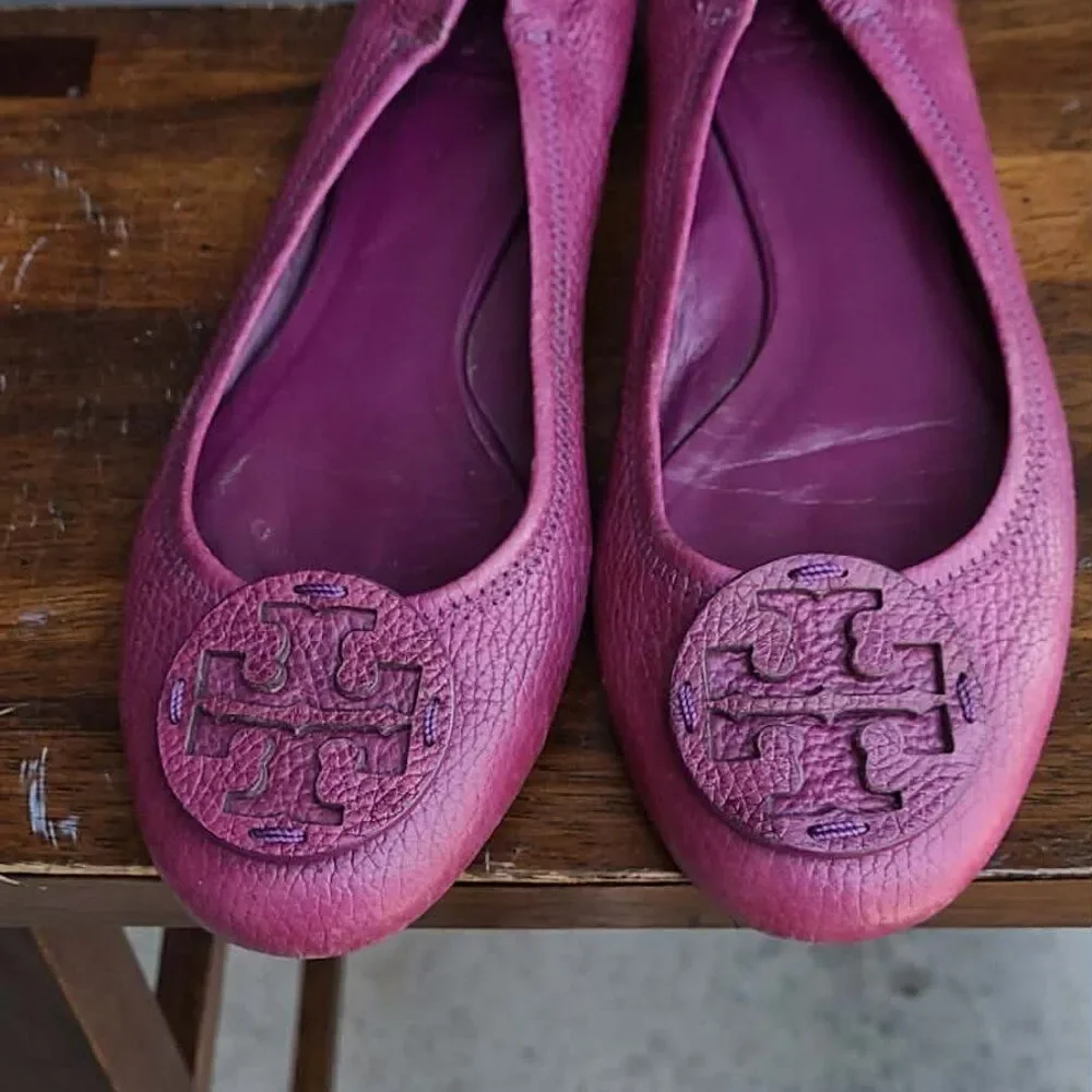 Tory Burch Burgundy Reva Leather Flats size 8 1/2M
